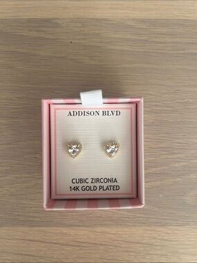Gold-Plated Heart Cubic Zirconia 14k Gold Plated Stud Earrings
